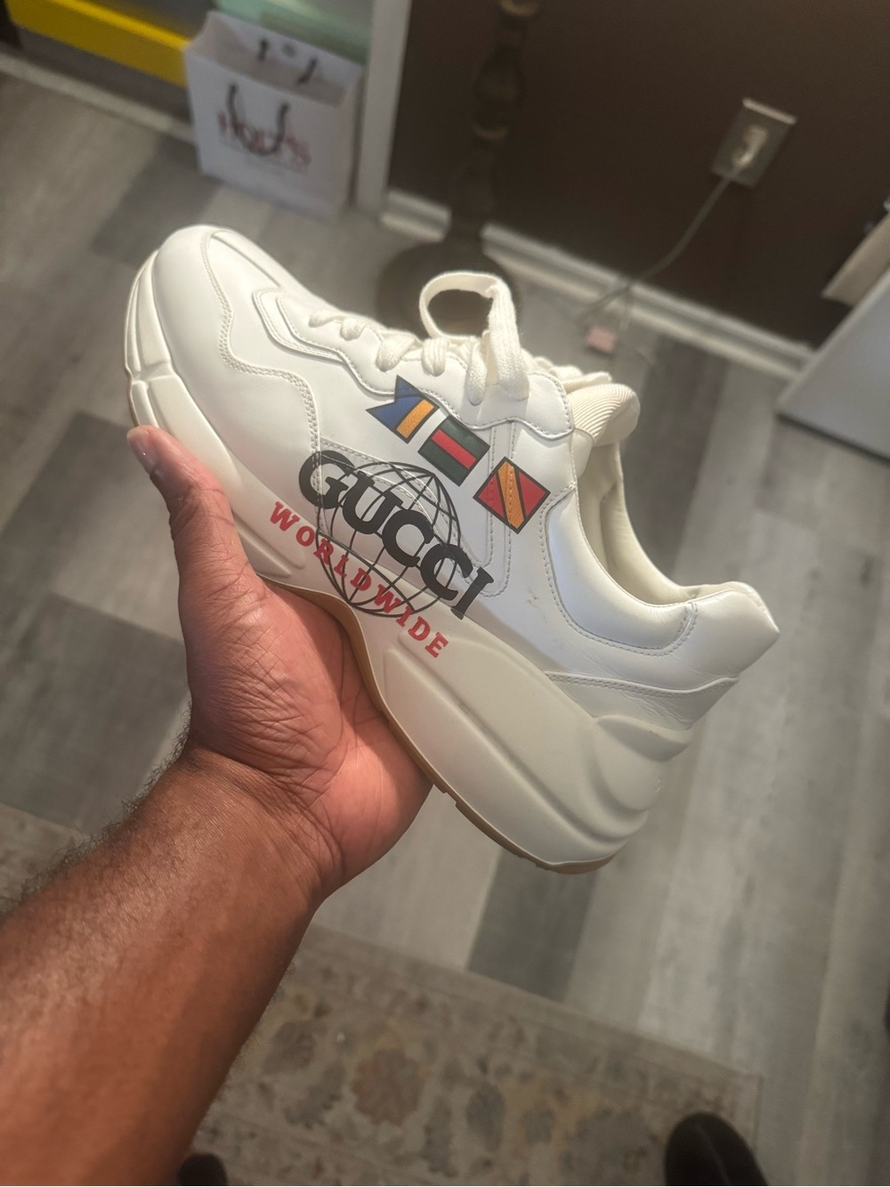 Gucci White Leather Worldwide Flag Accent Sneaker - Men